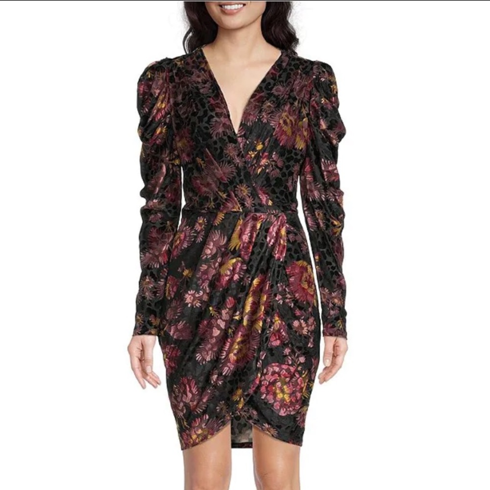 NWT Ted Baker London Jayn Floral Print V-Neck Long Sleeve Wrap Dress
